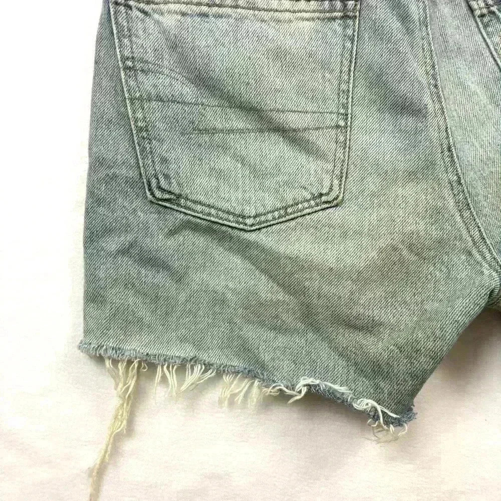 American Eagle ButtonFly Highrise Bleach Fade Distress Fray Denim Shorts Size 00